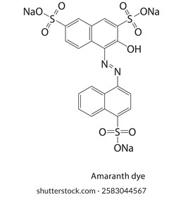 Amaranth dye skeletal structure.Azo dye compound schematic illustration. Simple diagram, chemical structure.