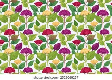 Amaranth leaves and flowers pattern background. Vector illustration.