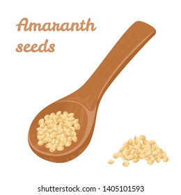 Amaranth seeds in a wooden spoon isolated on white background. Vector illustration of healthy food in cartoon flat style.
