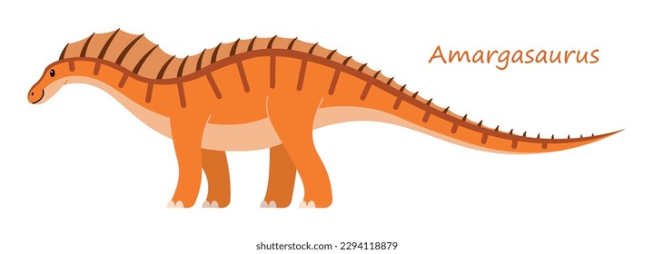 Amargasaurus (Amargasaurus cazaui) cute animal in colorful cartoon style isolated on white background. Vector graphics.  It as a Sauropod that has a long neck and tails, and a tiny head.