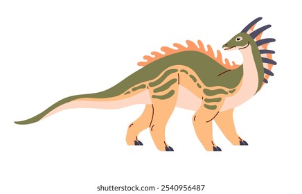 Amargasaurus. Jurassic dinosaur with spikes on back and neck, long tail. Herbivorous dino, sauropod. Ancient reptile, huge prehistoric animal. Paleontology. Flat isolated vector illustration on white