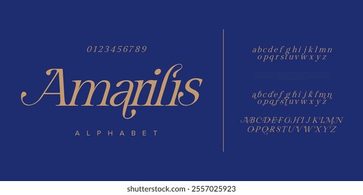 Amarilis typography beauty fashion elegant minimalist serif italic fonts decorative wedding vintage retro logos. Minimal luxury font alphabet logo. Vector illustration