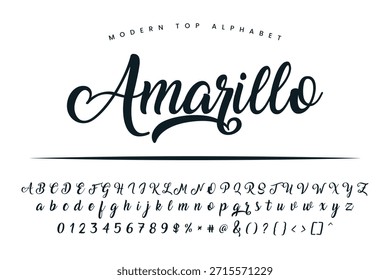Amarillo font and alphabet set of vector calligraphy letter a b c d script font isolated letters