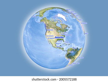 Amarillo-United States of America is shown on vector globe map. The map shows Amarillo-United States of America 's location in the world.