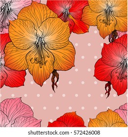 Amaryllis. Seamless vector pattern. Flowers and dots. Use printed materials, signs, items, websites, maps, posters, postcards, packaging.