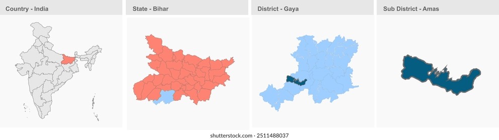Karte von Amas (District Gaya ,State Bihar, Republik Indien), Gaya District, Bihar State, Republik Indien, Regierung von Bihar, Indisches Territorium, Ostindien, Politik, Dorf, Tourismus