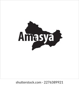 Amasya map and black lettering design on white background