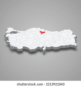 Amasya region location within Turkey 3d isometric map