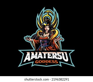 Amaterasu mascot logo design. Sun goddess vector illustration. Logo illustration for mascot or symbol and identity, emblem sports or e-sports gaming team