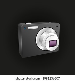 Amateur camera with shadow on dark background