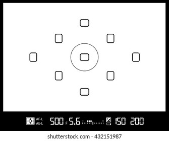 Amateur DSLR Photo Camera Viewfinder With AF Dots, Exposure And Camera Settings. Vector EPS8 Background