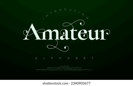 Amateur premium luxury elegant alphabet letters and numbers. Elegant wedding typography classic serif font decorative vintage retro. Creative vector illustration