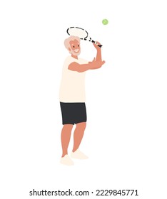 Amateur, professional Man tennis player vector illustration isolated on white background. Man recreation, hobby, anti stress therapy.
Healthy life concept. Cartoon flat Man playing tennis