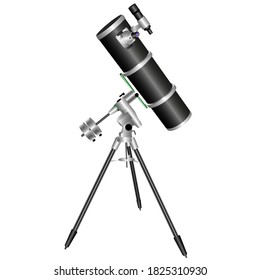 telescopio amateur. El reflector del sistema de Newton. pipa negra en una montura blanca