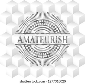Amateurish grey emblem with cube white background