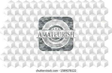 Amateurish grey emblem with geometric cube white background