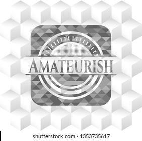 Amateurish realistic grey emblem with geometric cube white background