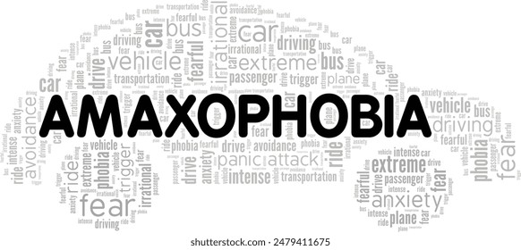 Amaxophobia: Fear of Driving word cloud conceptual design isolated on white background.