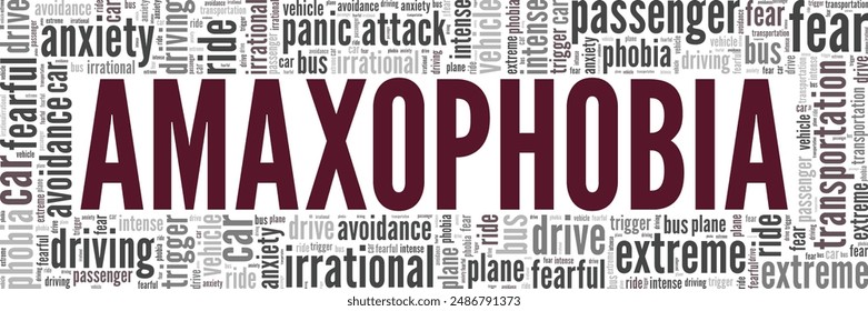 Amaxophobia: Fear of Driving word cloud conceptual design isolated on white background.