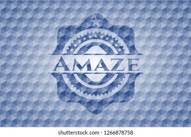 Amaze blue badge with geometric pattern.