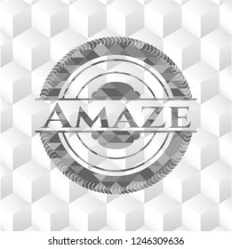 Amaze grey badge with geometric cube white background