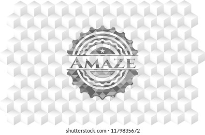 Amaze realistic grey emblem with cube white background