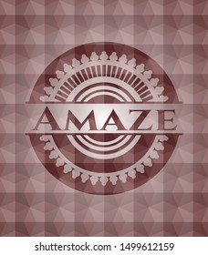 Amaze red seamless emblem or badge with abstract geometric pattern background.