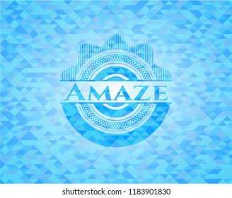 Amaze sky blue emblem with triangle mosaic background