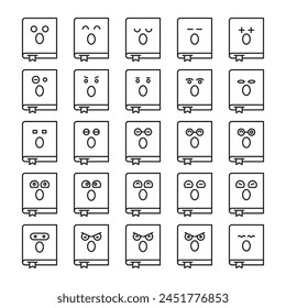 amazed book emoticons icons set vector illustration