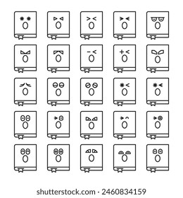 amazed book emoticons icons set vector illustration