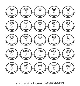 amazed bun emoticons set vector illustration