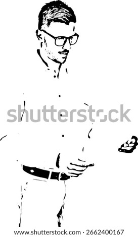 Amazed business man looking to paper isolated on white background Sketch vector