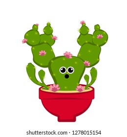 Amazed cactus with floers in a pot. Vector illustration design