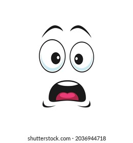 Amazed emoticon with open mouth, big eyes isolated worried, unsure facial expression. Vector terrified or frightened emoji with shocked face. Scared or surprised smiley, afraid or horrified, confused