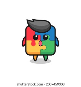 the amazed expression of the puzzle cartoon , cute style design for t shirt, sticker, logo element