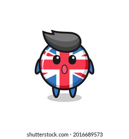 the amazed expression of the united kingdom flag badge cartoon , cute style design for t shirt, sticker, logo element