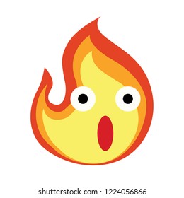 amazed fire emoticon, modern concept, flat color, simple design 