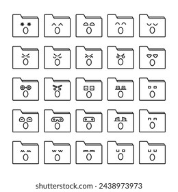 carpeta asombrada iconos de emoji conjunto ilustración vectorial
