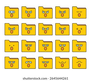 amazed folder emoticons icons set vector illustration