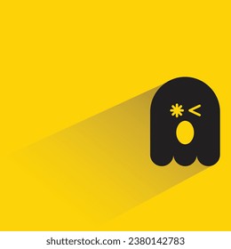 amazed ghost with shadow on yellow background