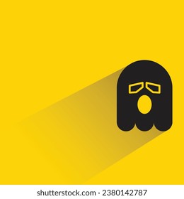 amazed ghost with shadow on yellow background