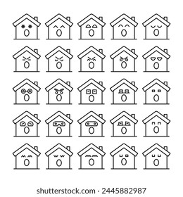 amazed home emoji set line illustration