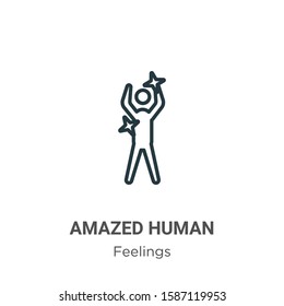 Amazed human outline vector icon. Thin line black amazed human icon, flat vector simple element illustration from editable feelings concept isolated on white background