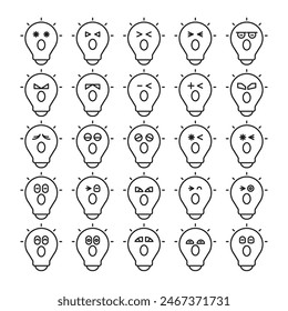 amazed light bulb emoticons icons set vector illustration