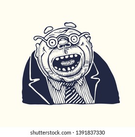 Amazed man in round glasses. Drawing Style. Vector illustration.