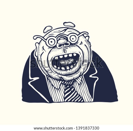 Amazed man in round glasses. Drawing Style. Vector illustration.