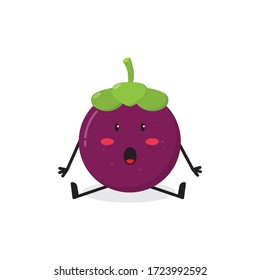 amazed mangosteen fruit cute character mascot vector design