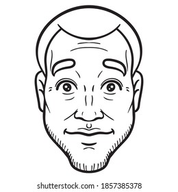 cabeza de hombres asombrados. esquema, cómic, monocromo