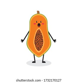amazed papaya fruit cute character mascot vector design