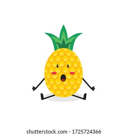 amazed pineapple fruit cute character mascot vector design